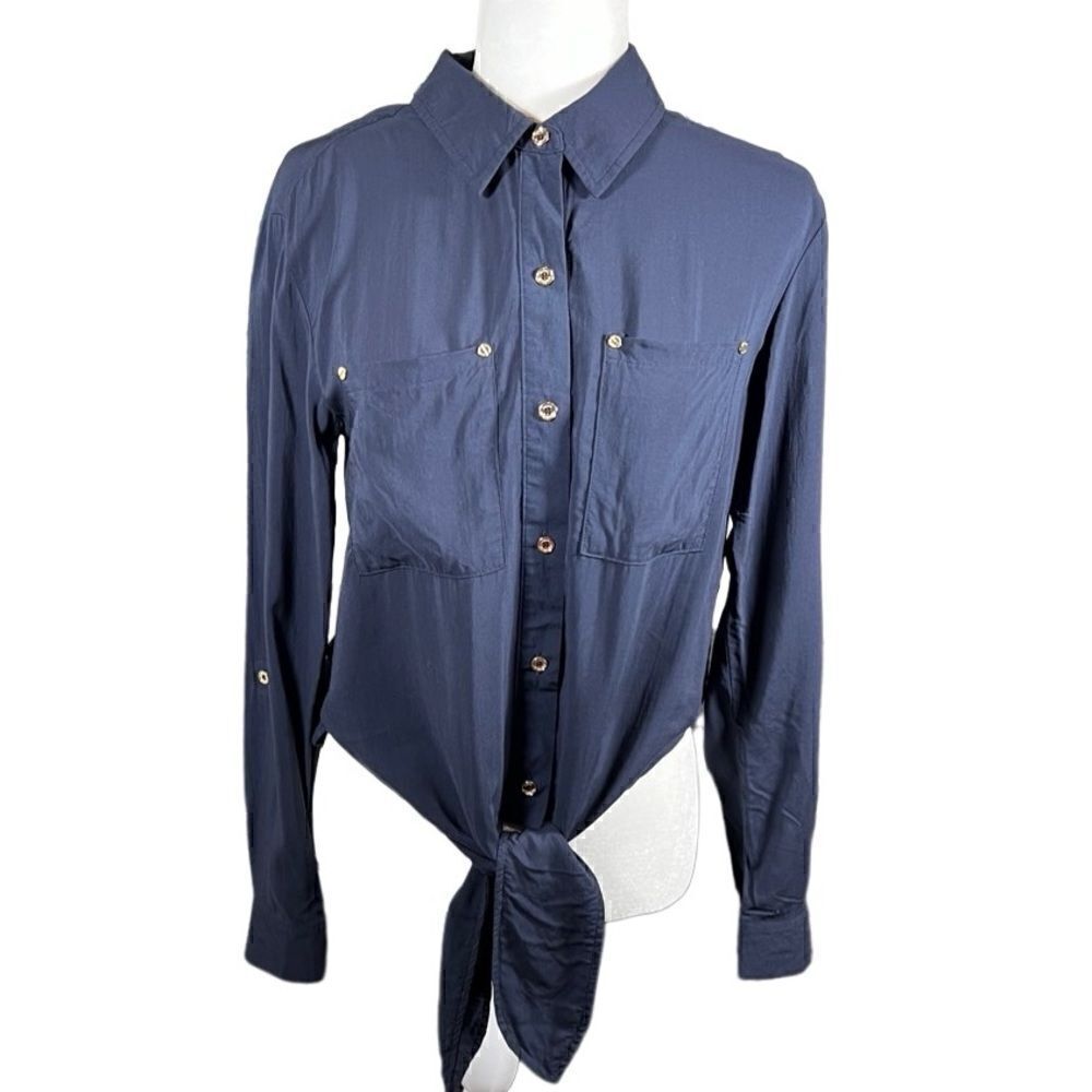 Michael Kors button down tie blouse navy blue size XS